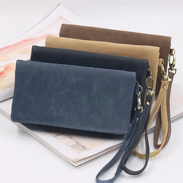Xajzpa Large Capacity Women's Dull Polish Leather Wallet Double Zipper Clutch Wristlet Purse Phone Coin Card Holder Multi-pocket Wallet